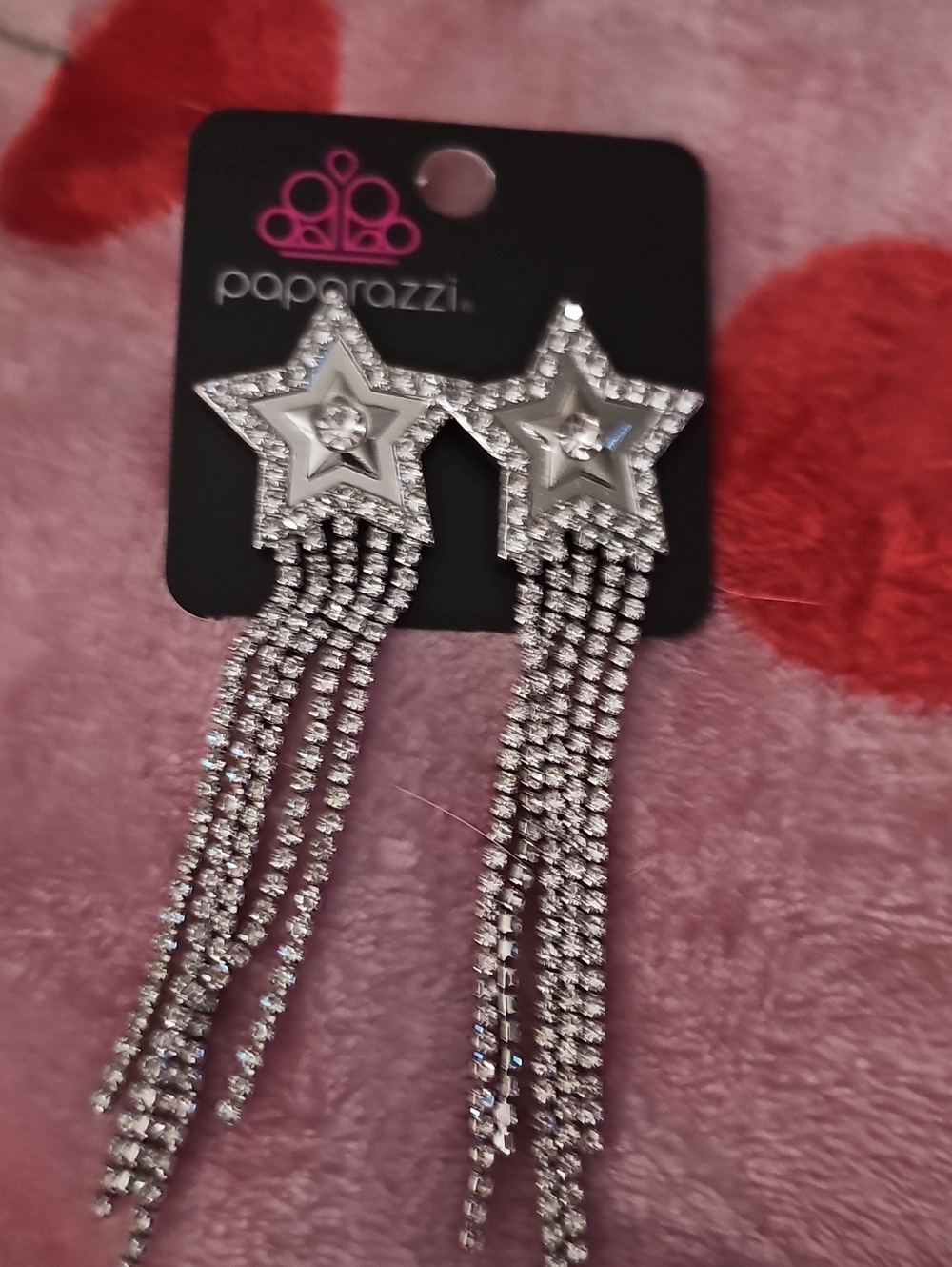 paparazzi Silver Star Fringe Rhinestone Drop Earrings